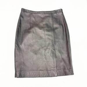Michael Kors Black Leather Classic Front Slit Pencil Skirt Size 4 Pristine